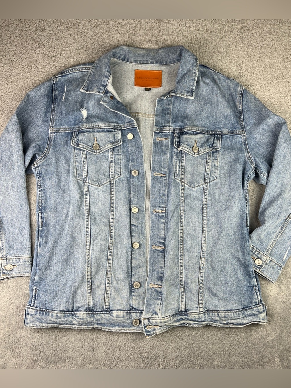 Lucky Brand Tomboy Trucker Women’s Large Jean Jacket 90s Style Denim Distressed